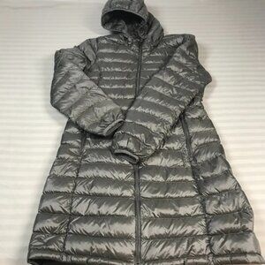 TNA Botanie Puffer Down Coat Women Small Gray Long Parka Lightweight Jacket Warm